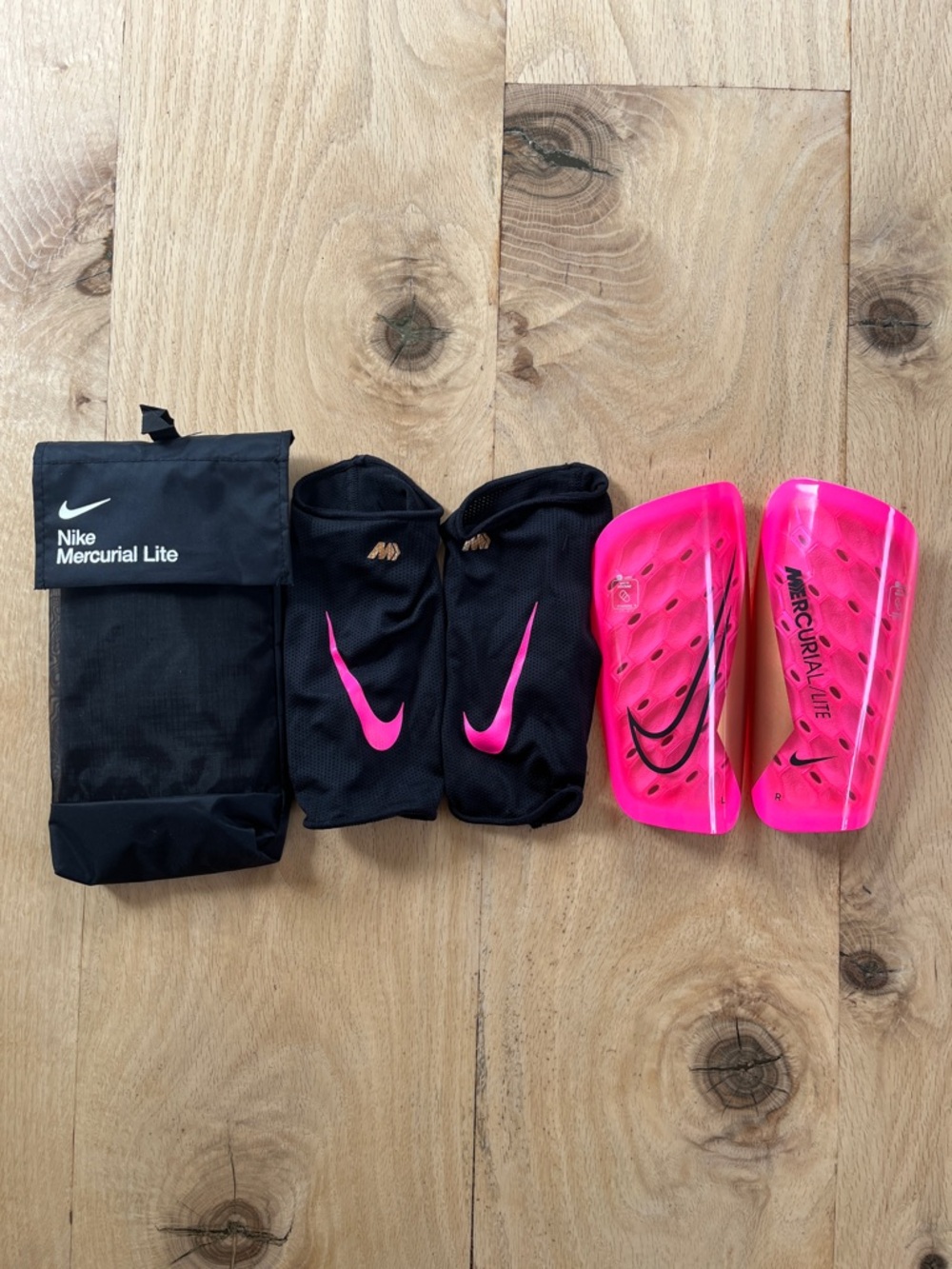 Nike Mercurial Lite Black and Hot Pink Shin Guard Set L 5’7”-5’11